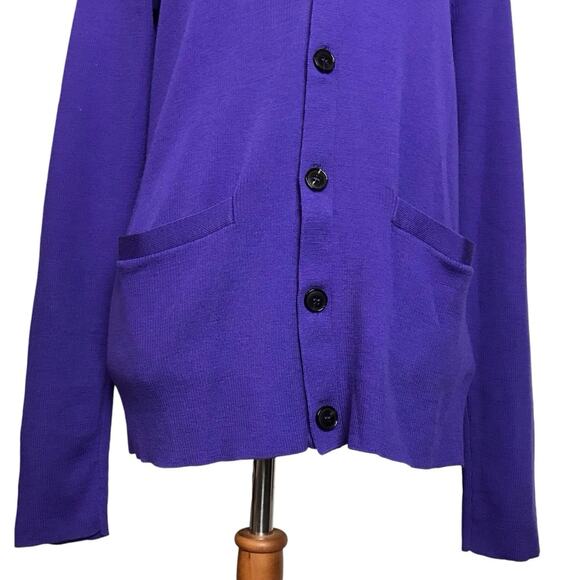 Ralph Lauren Black Label Indigo Blue Purple Merino Wool Ribbed Cardigan Sweater - Picture 3 of 11